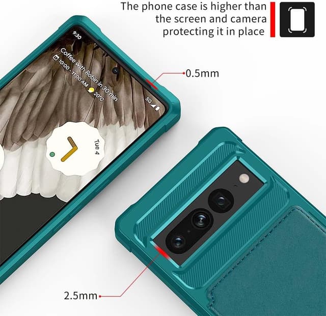 Thumbnail 6 de XYZNTMF Flip Wallet Case for Google Pixel 7 Pro (Cyan) with Card Holder, Magnetic Clasp & Kickstand
