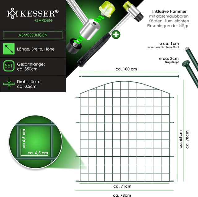 Thumbnail 6 de KESSER Teichzaun Steckzaun Komplettset aus Metall mit Oberbogen (inkl. Handschuhe, Hammer & Befestigungsstäben)