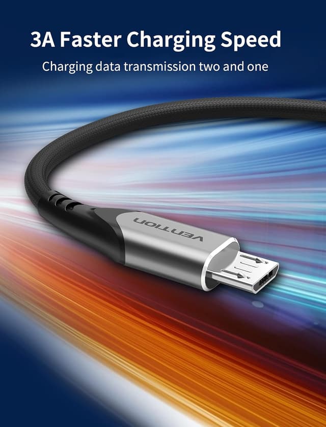 Detalle 2 de VENTION 2m Nylon Braided Micro USB Charger Cable for Kindle Fire, Tablets, PS4 & Xbox Controllers