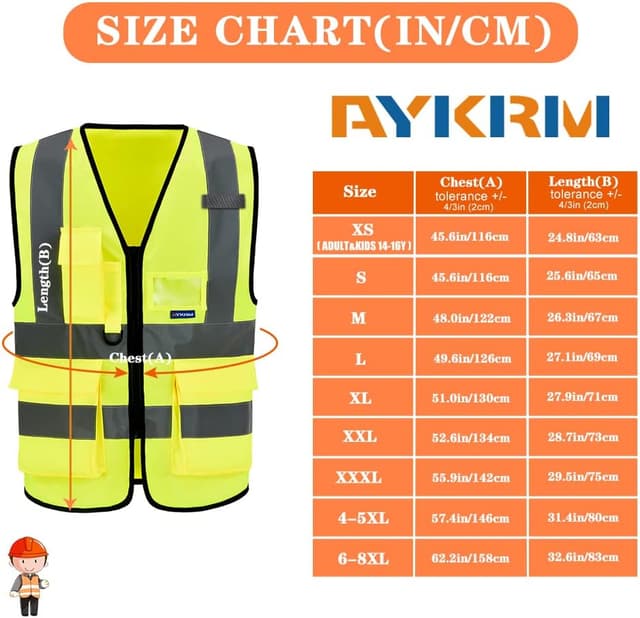 Detalle de AYKRM High Visibility Executive Safety Vest with Zipper Front, 21-Colour High-Vis Design & Phone/ID Pockets