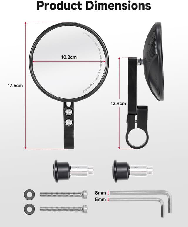 Thumbnail 6 de Lot de 2 rétroviseurs moto KEMIMOTO CNC homologués E24, pivotants 360° pour guidon 22 mm