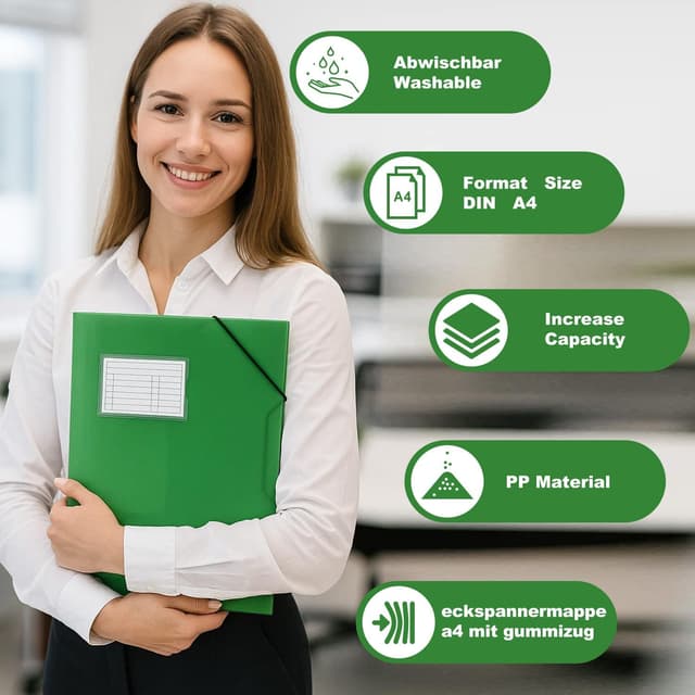 Detalle 2 de DoocliB Postmappe A4 Schule Grün – 3er-Set Sammelmappe mit Eckspanner und Gummibandbefestigung