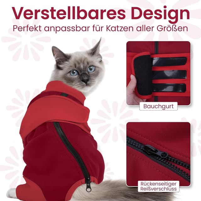 Detalle de OUOBOB Beruhigungsgeschirr für Katzen Anti-Stress-Weste mit Reißverschluss, Angsthemd für Feuerwerk & Reisen (Rot, XL)