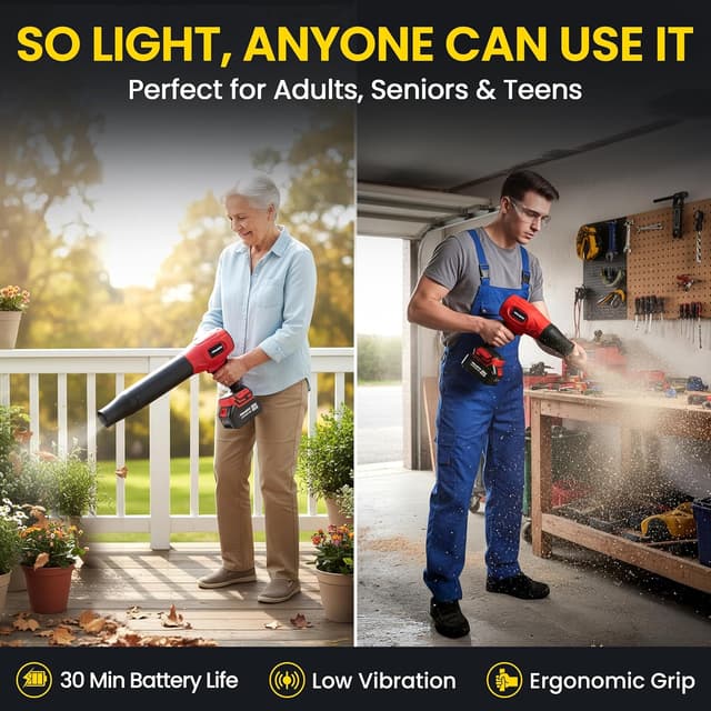 Detalle 2 de Bullseye Blower Cordless Leaf Blower (Handheld Turbo Jet) with 2 Batteries, 20V 350W