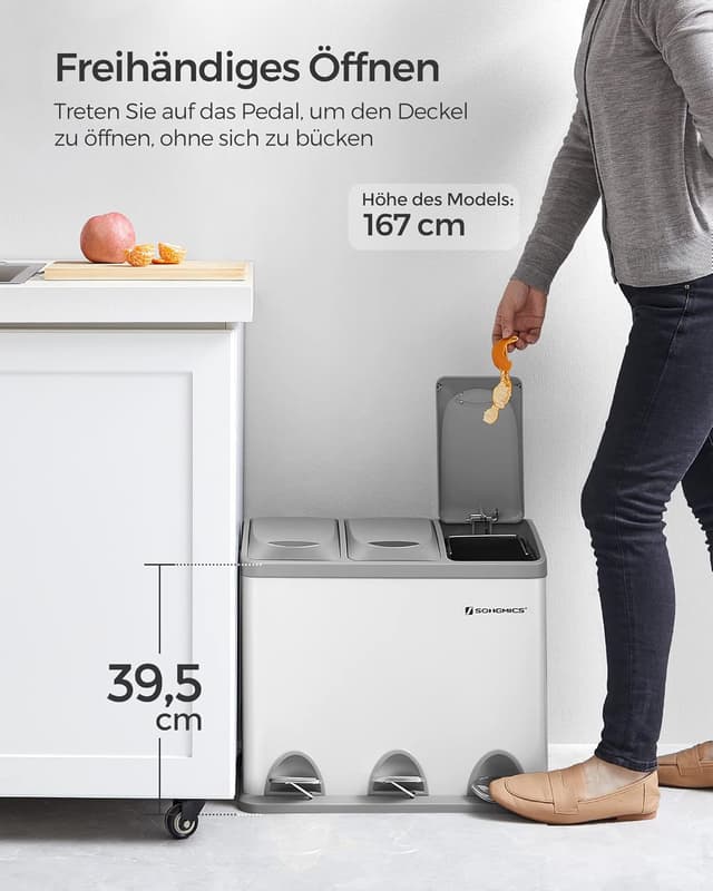 Detalle 2 de SONGMICS Küchen-Mülltrennsystem 3x8 L