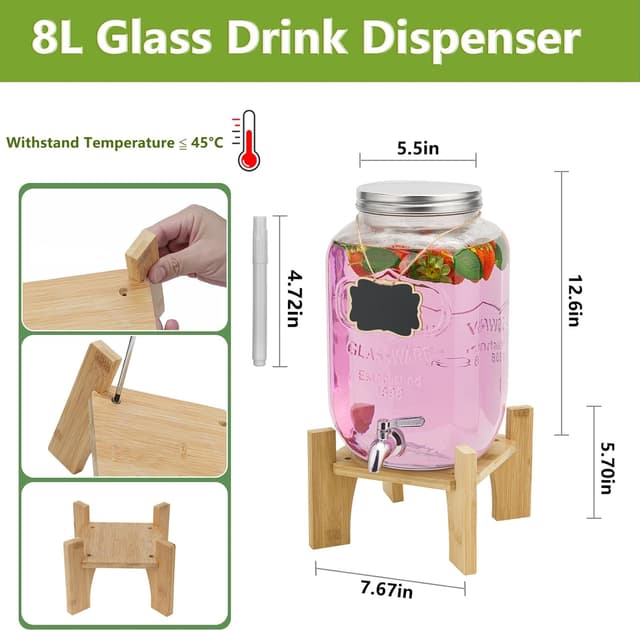 Thumbnail 1 de 8L Glass Drink Dispenser 2-pack