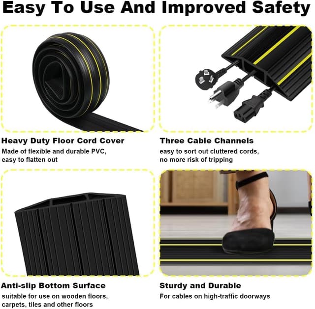 Detalle de Adiwo Floor Cable Protector (1m) heavy-duty PVC floor cable cover with 3 channels