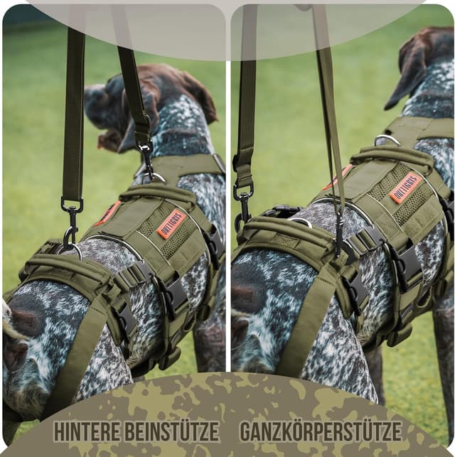 Detalle de OneTigris Hundegeschirr SKYEWALKER mit 2 Griffen, verstellbar (XL, Grün) – Unterstützung & Rehabilitation