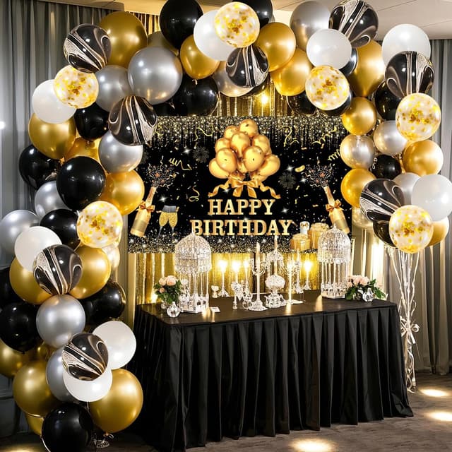 Thumbnail 4 de YinQin Black Gold 63 PCS Birthday Balloons