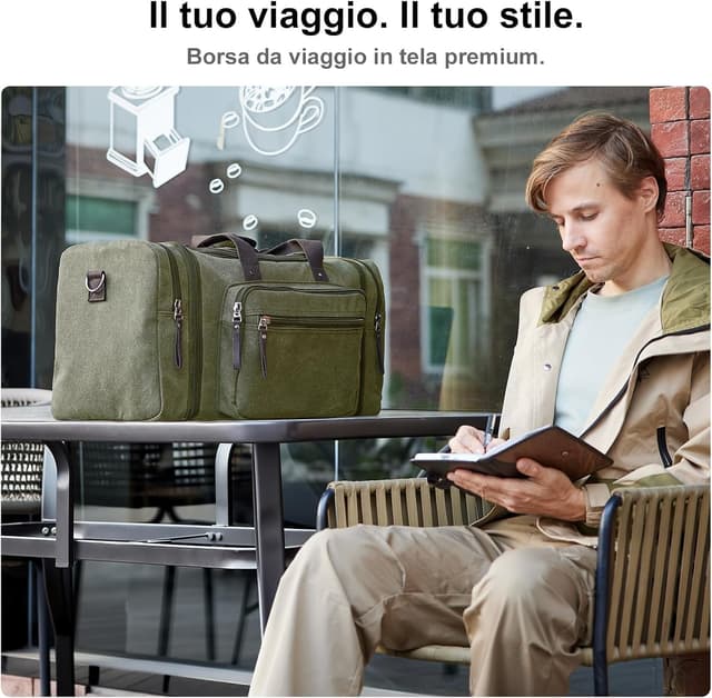 Detalle de EKOROMIER 70L borsa da viaggio grande in tela espandibile uomo (62×29×33 cm, espandibile fino a 72 cm)