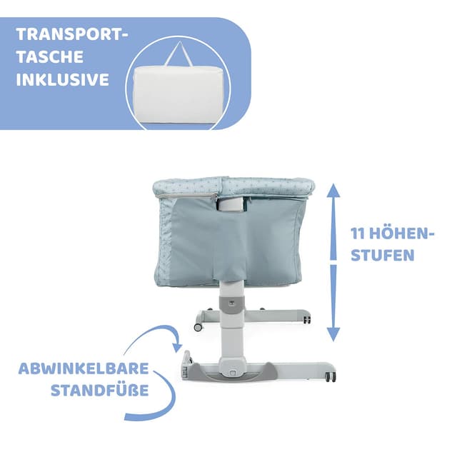 Detalle de Chicco Next2Me Dream Beistellbett fürs Baby – klappbar, höhenverstellbar mit Matratze und Reisetasche