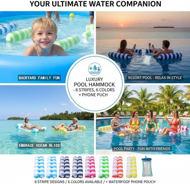 Detalle de Auspicious Rain 3/5/8 Pack Pool Hammock Water Float (4-in-1) — Non-Stick PVC Multi-Purpose Lounger