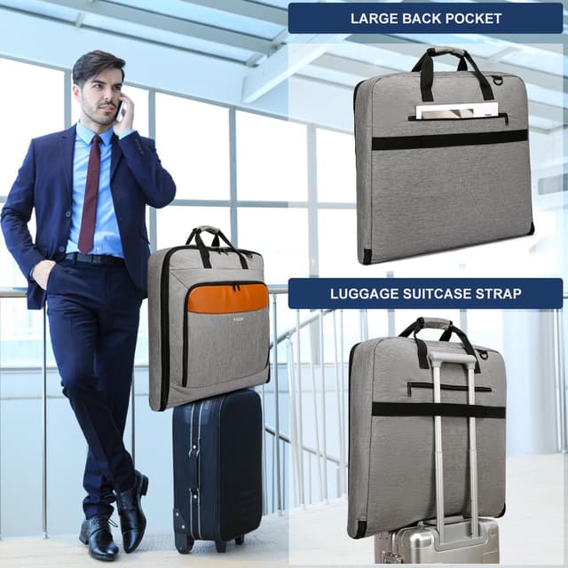 Detalle de PUSLOM large travel garment bag (2-in-1) with waterproof foldable design for up to 15.6 inch laptop, grey