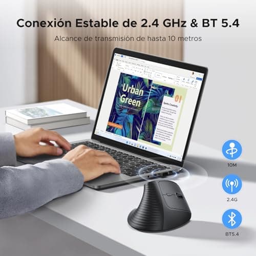 Detalle de UGREEN Ratón Inalámbrico Ergonómico Vertical Bluetooth 5.4 🖱
