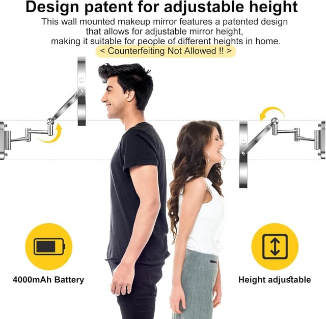Detalle 2 de 9" Wall Mounted Lighted Makeup Mirror 4000mAh