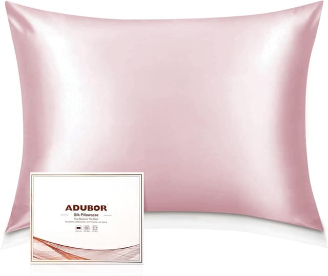 Detalle de Adubor 100% Seidenkissenbezug (23 Momme, 40x80 cm) mit verstecktem Reißverschluss, Rosa – 1 Stück