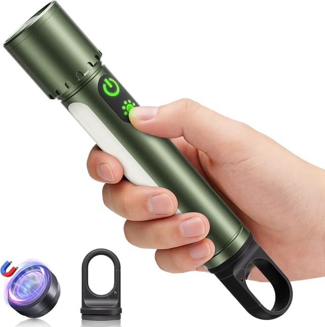Detalle de ET Rechargeable LED Torch 1,000,000LM with 18 Modes, COB, Magnetic Cap & Tail Hook (Grass Green)