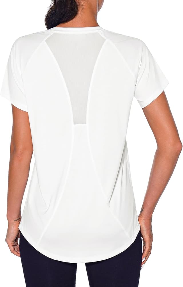 Detalle de Wayleb Damen Sportshirt Kurzarm mit V-Ausschnitt und Mesh-Rücken – leichtes Funktionsshirt fürs Training