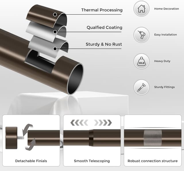 Thumbnail 6 de VOIIY Bronze Curtain Rods 36-88 in