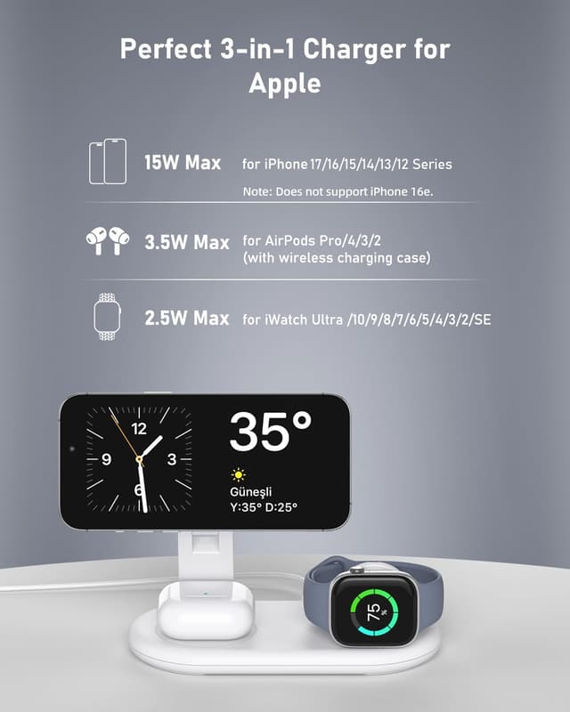 Thumbnail 5 de 3 in 1 Wireless Charging Station for iPhone, Apple Watch and AirPods