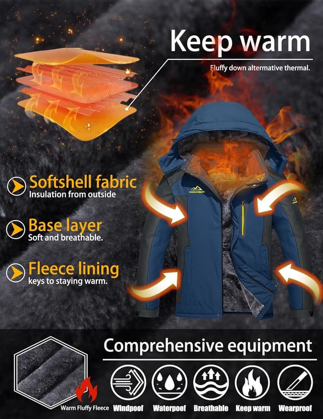 Detalle de TACVASEN Winter Ski Jacket 1️⃣ Waterproof