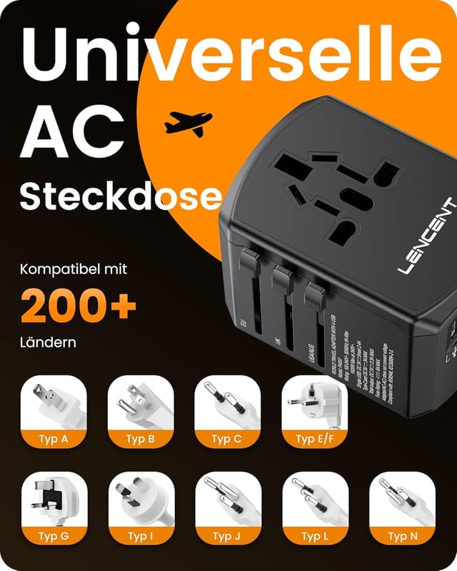 Thumbnail 6 de LENCENT Reiseadapter weltweit mit 2 USB‑A und 2 USB‑C 🔌