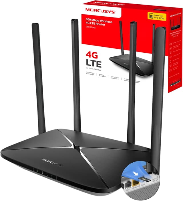 Detalle de Mercusys MB115-4G LTE WLAN-Router (4G Cat 4, N300) – SIM rein, Internet teilen