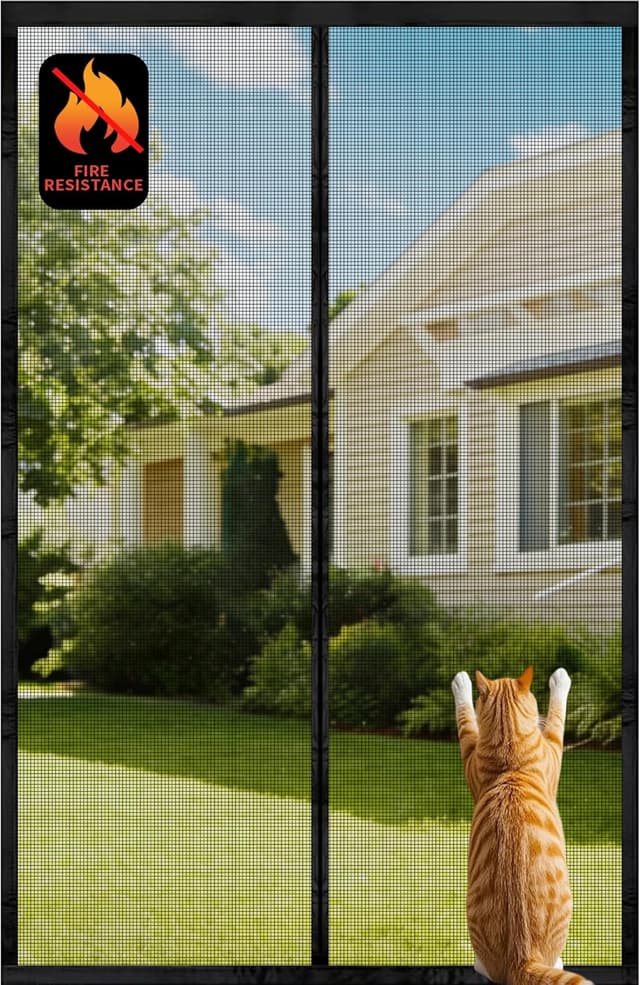 Detalle de DIKER Fliegengitter Balkontür Magnet (90x210 cm) – flammhemmendes Insektenschutz-Gitter ohne Bohren, schwarz