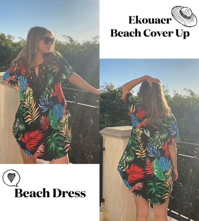 Detalle de Ekouaer beach cover up dress, V-neck