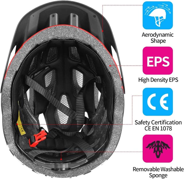 Detalle de tadpole Bike Helmet with Tail Light and Detachable Visor (21 vents, adjustable 57–61cm)