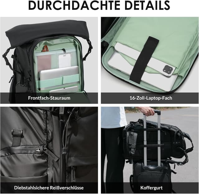 Detalle de TARION Xprober Rolltop Kamerarucksack (35L) wasserdicht mit 16-Zoll-Laptopfach