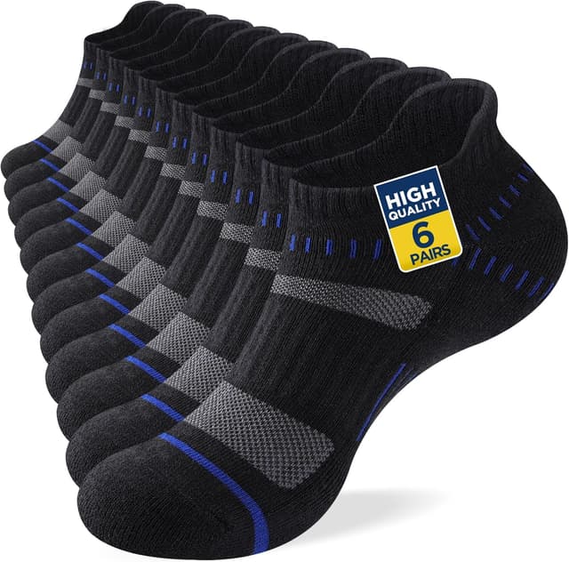 Detalle de Niofind trainer socks (6 pairs) – cushioned ankle low-cut running and walking socks, cotton blend in black, white and grey