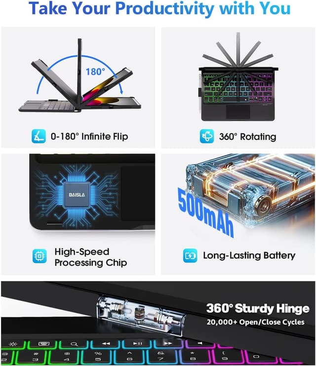 Thumbnail 5 de Baisla iPad Case with Keyboard 500mAh 🔑