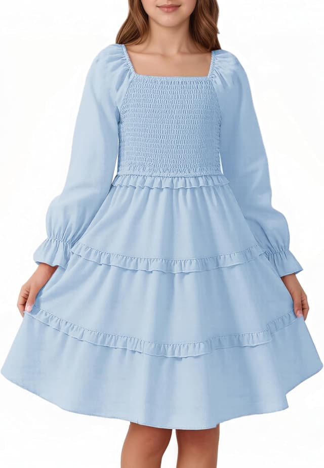 Thumbnail 6 de JiAmy Girls Long Sleeve Tiered Party Dress (4–12 Years) with Side Pockets