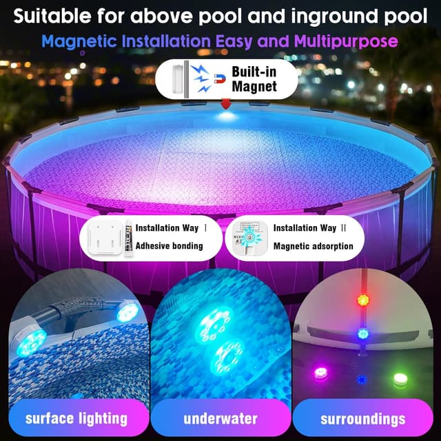 Detalle 2 de idyl light Unterwasser-Poolbeleuchtung, wiederaufladbar mit Fernbedienung (2 Stück, IP68)