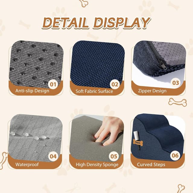 Detalle 2 de ROMROL Dog stairs 3-step ramp 58x38x38cm