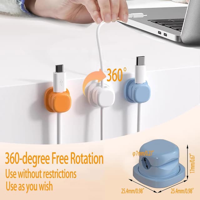 Detalle de Chuainxin Kabelorganizer-Set mit 6 drehbaren, selbstklebenden Kabelhaltern und Klettband