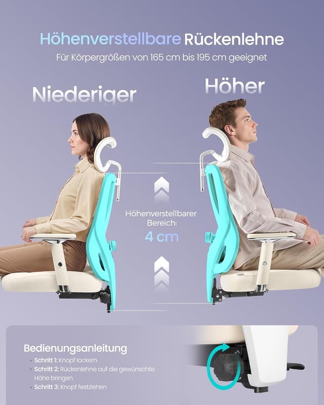 Detalle de SONGMICS OBN067LJ01 ergonomischer Bürostuhl