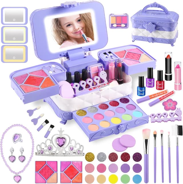 Detalle de YasinKidz 59 in 1 Kids Makeup Kit with 3-Color LED Mirror (Age 3+)