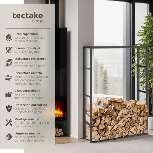 Detalle 2 de tectake Leñero de acero, gran capacidad