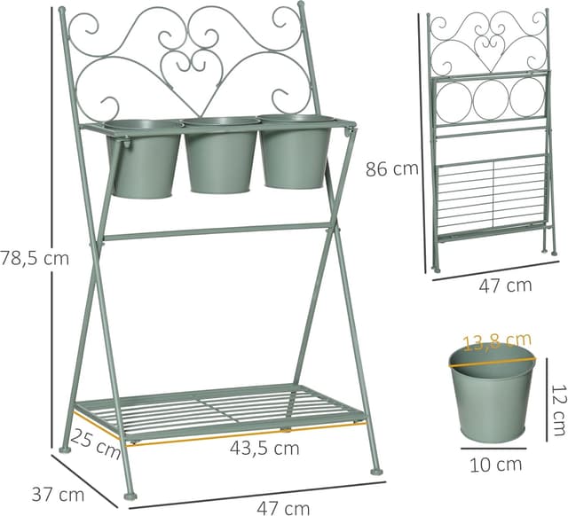 Thumbnail 4 de Outsunny Soporte Plegable para Plantas con 3 Macetas