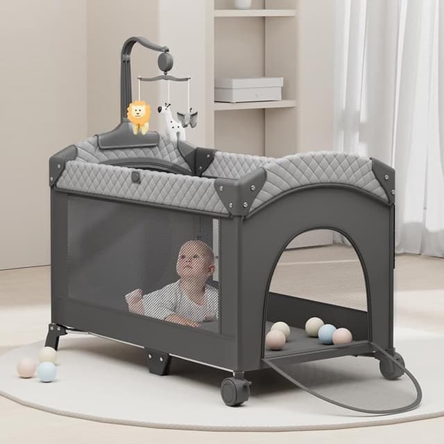 Detalle de NidoDulce Portable Travel Cot & Bedside Crib with Mattress, Changing Table & Storage Organiser