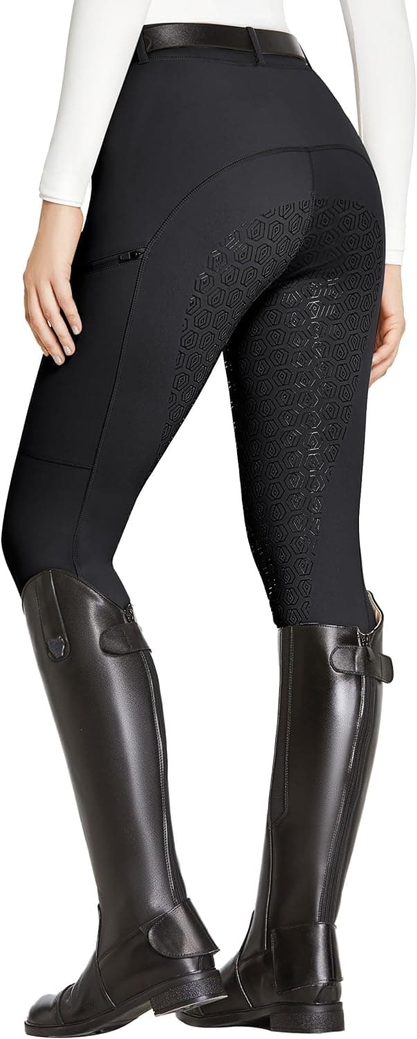 Detalle 2 de FitsT4 Sports Reitleggings für Damen mit Silikon-Vollbesatz, Handytasche & Gürtelschlaufen