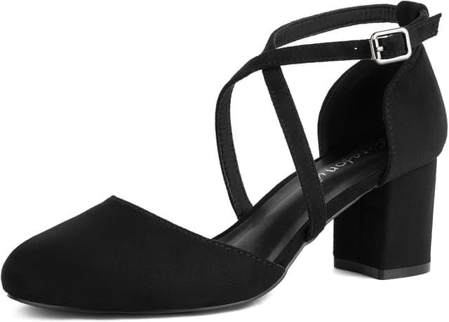 Detalle de Greatonu Women’s Low Block Heeled Dress Pumps (2.5 Inch) with Cross Ankle Strap