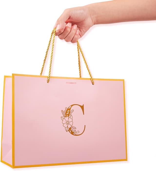 Detalle de 12.6-inch large pink letter gift bag set (with gift card & tissue paper) for birthdays and Valentine’s Day