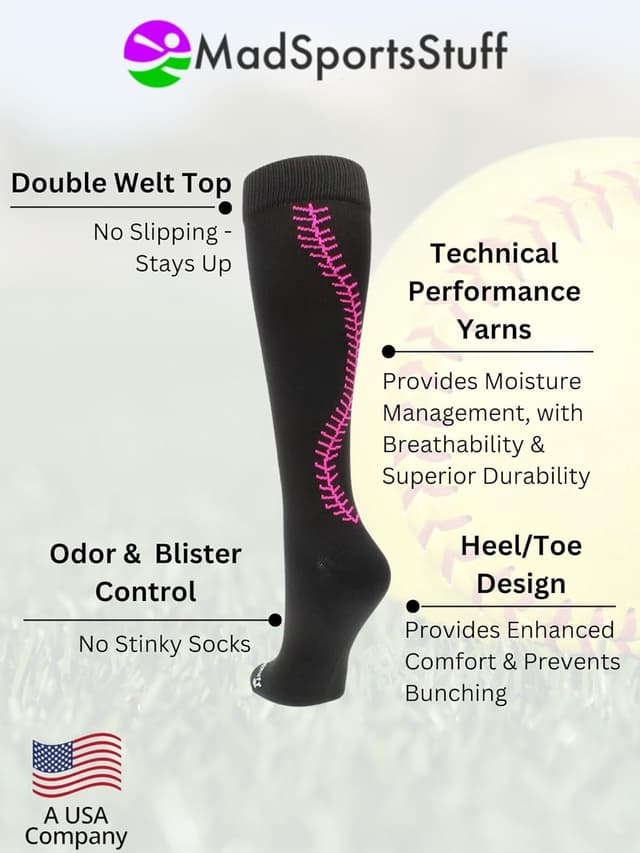 Detalle de MadSportsStuff Softball Socks with Stitches (Over-the-Calf) for Girls & Women, Youth and Adult Sizes