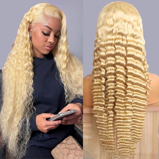 Detalle de MYDIVA 613 Deep Wave Lace Front Wig (13x6) – 30 inch Blonde Human Hair, 180% Density