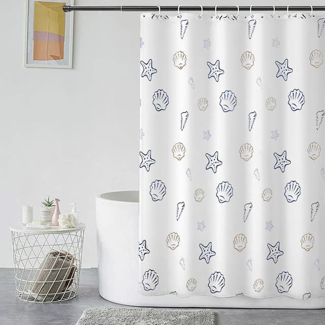 Detalle de GERUIKE Extra Wide Weighted Shower Curtain 240 x 200 cm in White Ocean World pattern