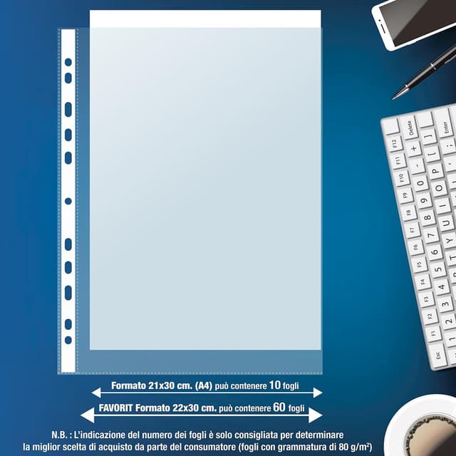 Detalle de Favorit buste perforate A4 trasparenti (50 pezzi) 22 x 30 cm