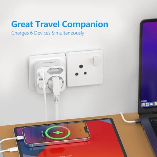 Detalle 2 de JSVER adaptador de enchufe para India (Tipo D) con 2 USB-C y 2 USB-A, EU a India/Sri Lanka/Nepal